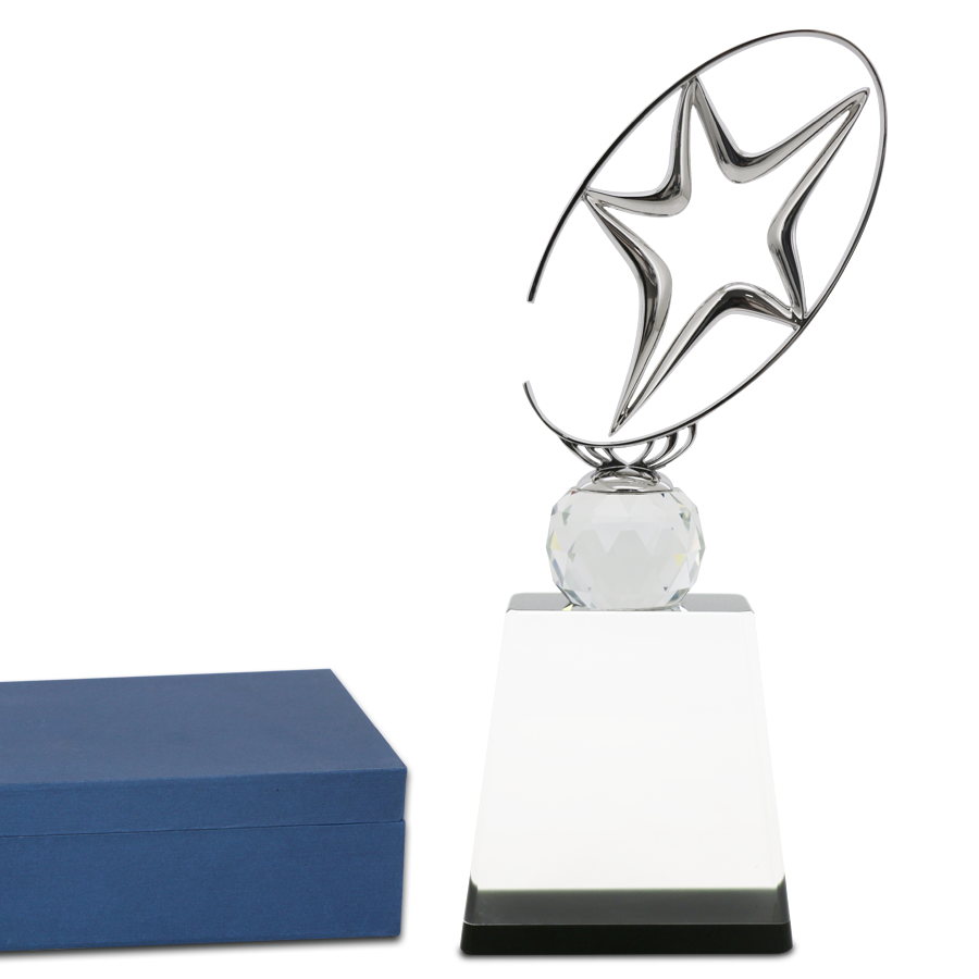 trophée vip en cristal et métal forme etoile