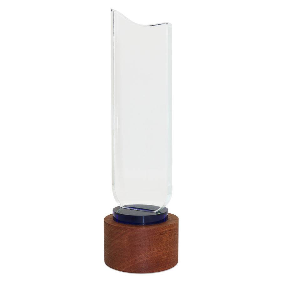 trophée personnalisable en verre et bois