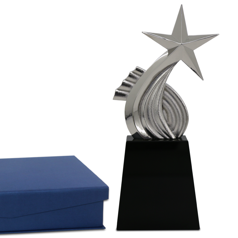 trophée design étoile en métal et verre