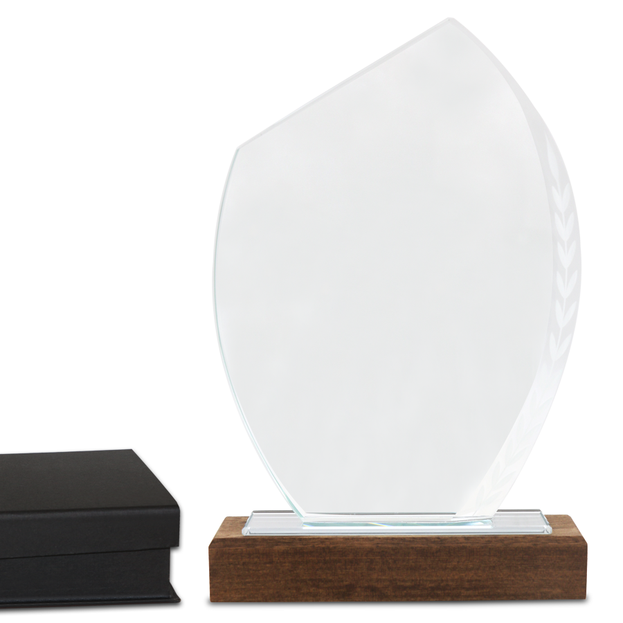 trophée  à offrir en verre et bois