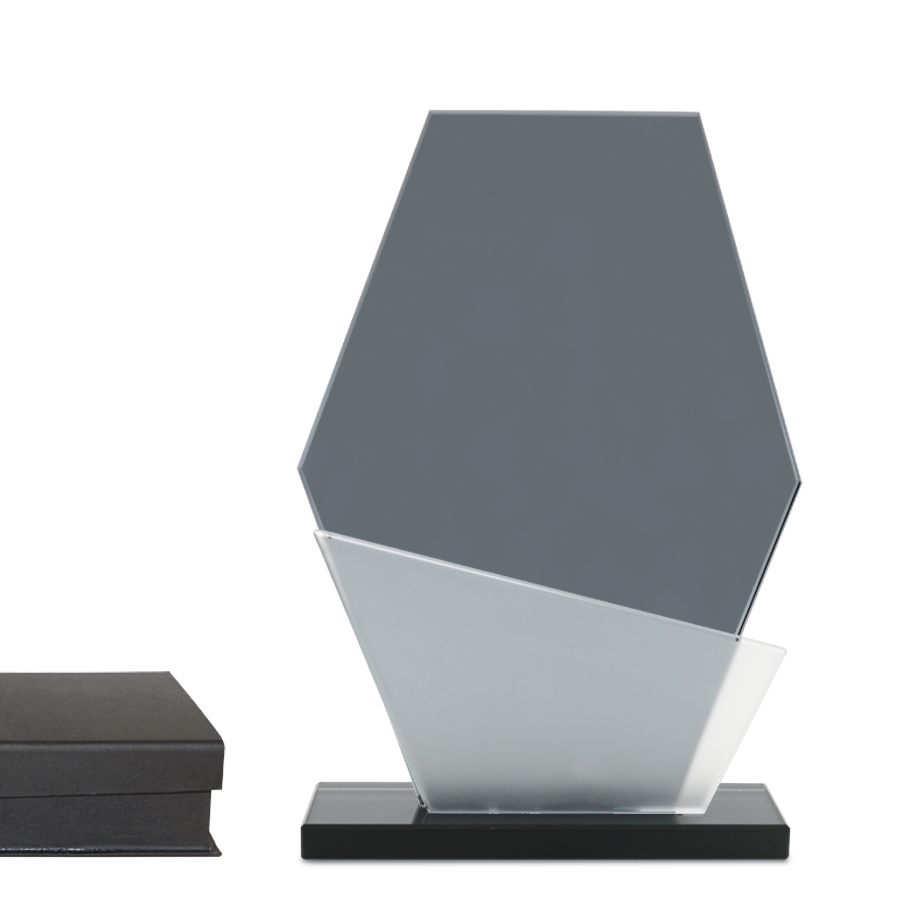 trophée en double verre forme hexagonale